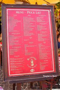 Ristorante Menu listino prezzi